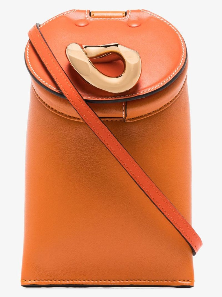 Orange Lid Pocket Leather Cross Body Bag