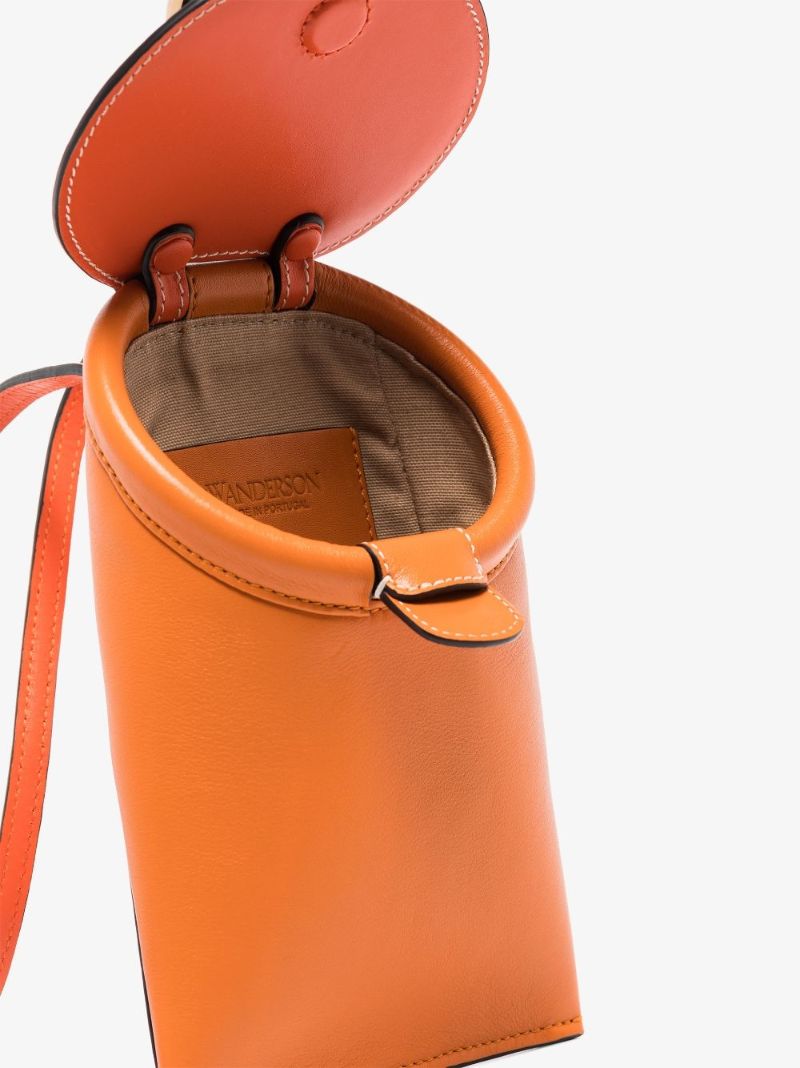 Orange Lid Pocket Leather Cross Body Bag