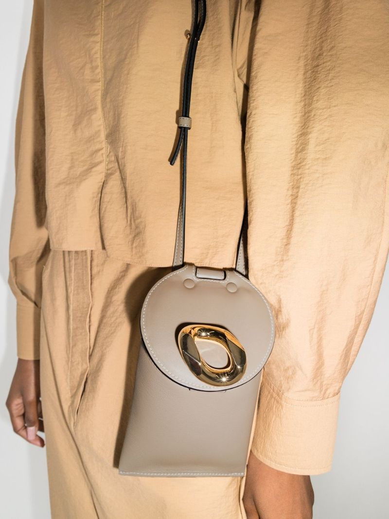 Neutral Lid Pocket Leather Cross Body Bag