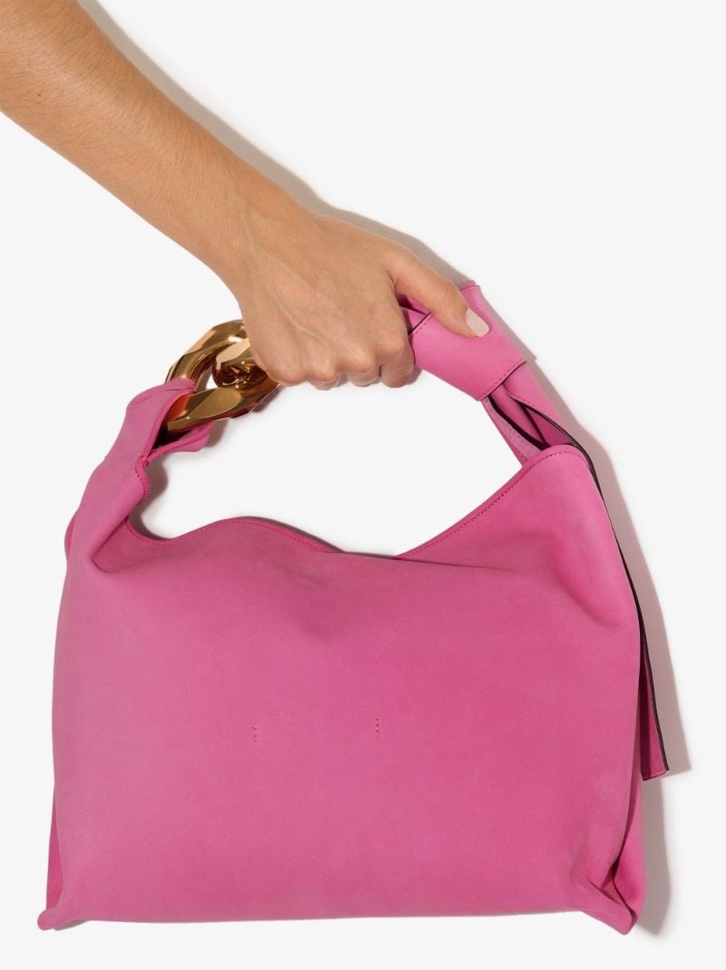 Pink Chain Hobo Small Leather Tote Bag