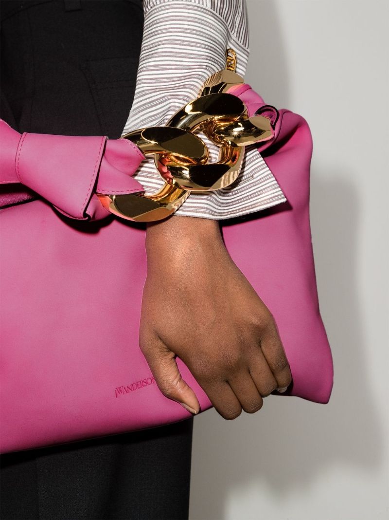 Pink Chain Hobo Small Leather Tote Bag
