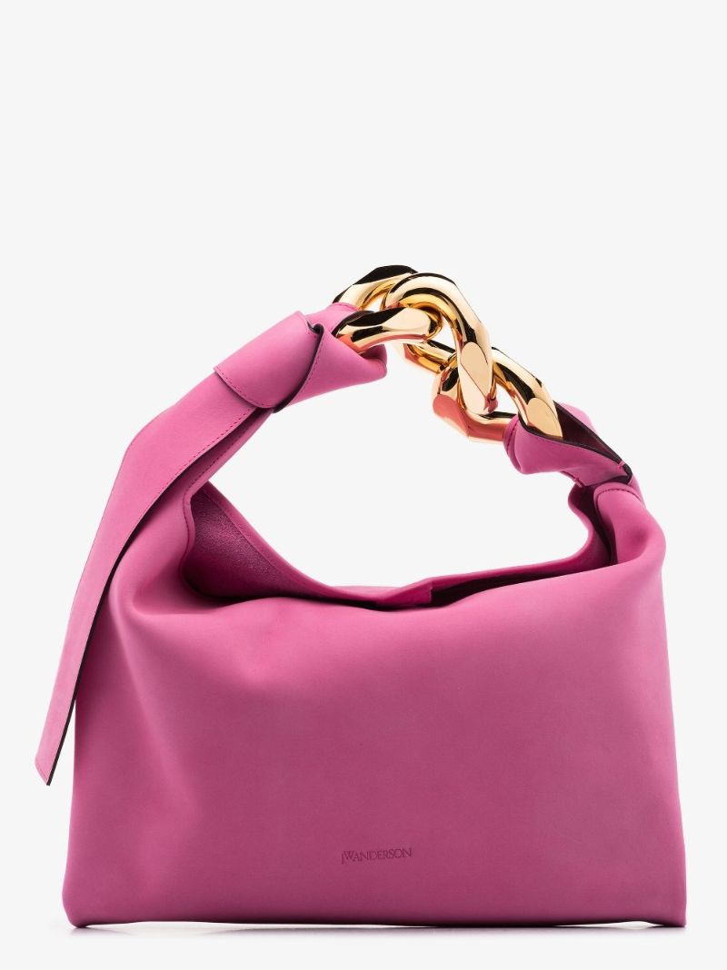 Pink Chain Hobo Small Leather Tote Bag
