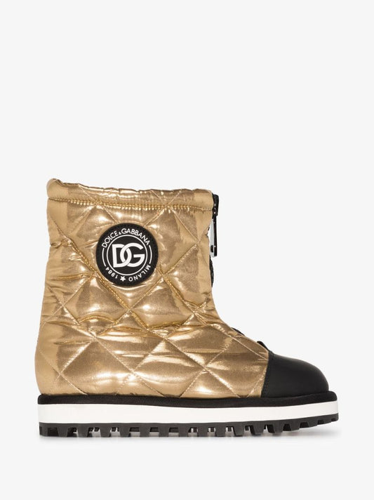 Gold Zip Front Snow Boots