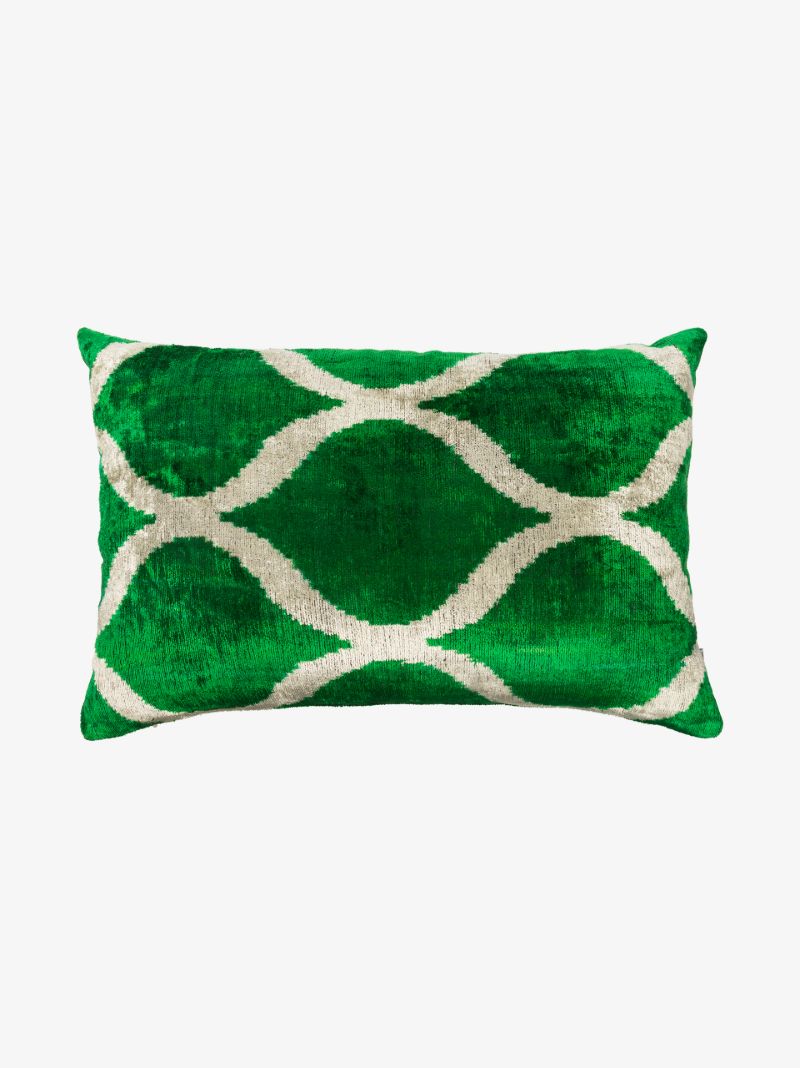 Green Ikat Print Reversible Silk Cushion