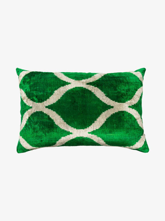 Green Ikat Print Reversible Silk Cushion