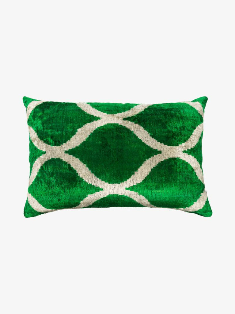 Green Ikat Print Reversible Silk Cushion
