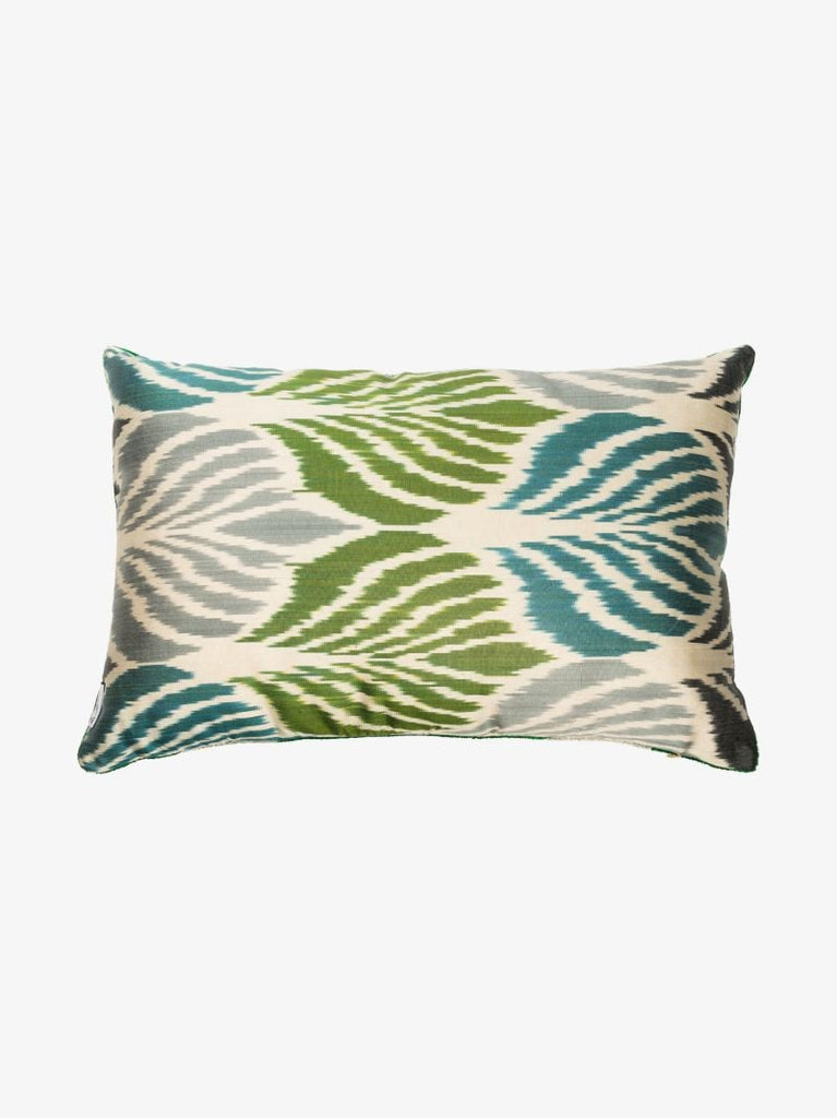 Green Ikat Print Reversible Silk Cushion