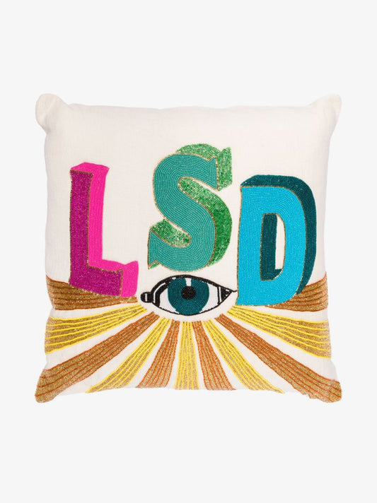 Neutral Lsd Beaded Linen Cushion