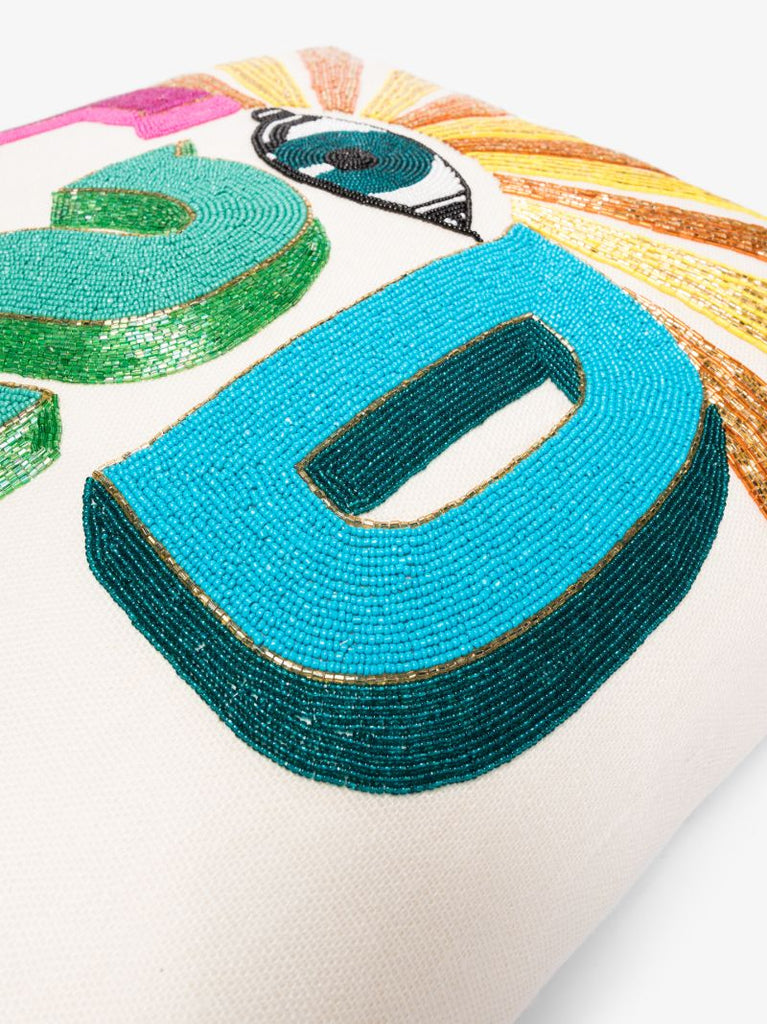 Neutral Lsd Beaded Linen Cushion