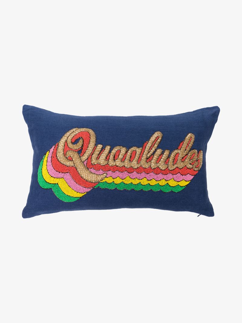 Blue Quaaludes Beaded Rectangular Cushion