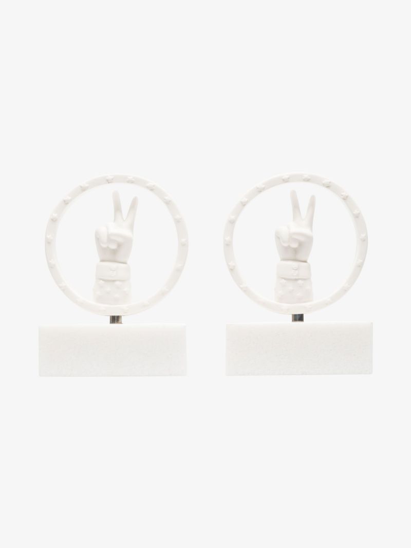 White Peace Porcelain and Marble Bookends