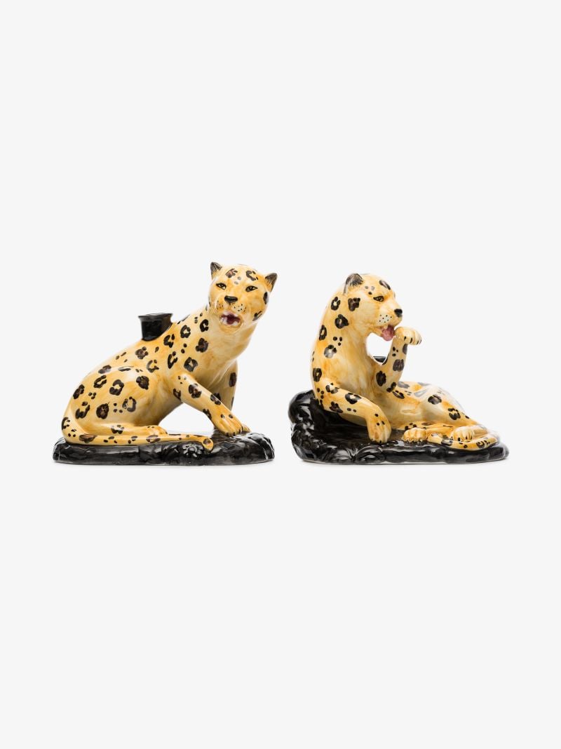 Yellow Cheetah Candle Holder Set