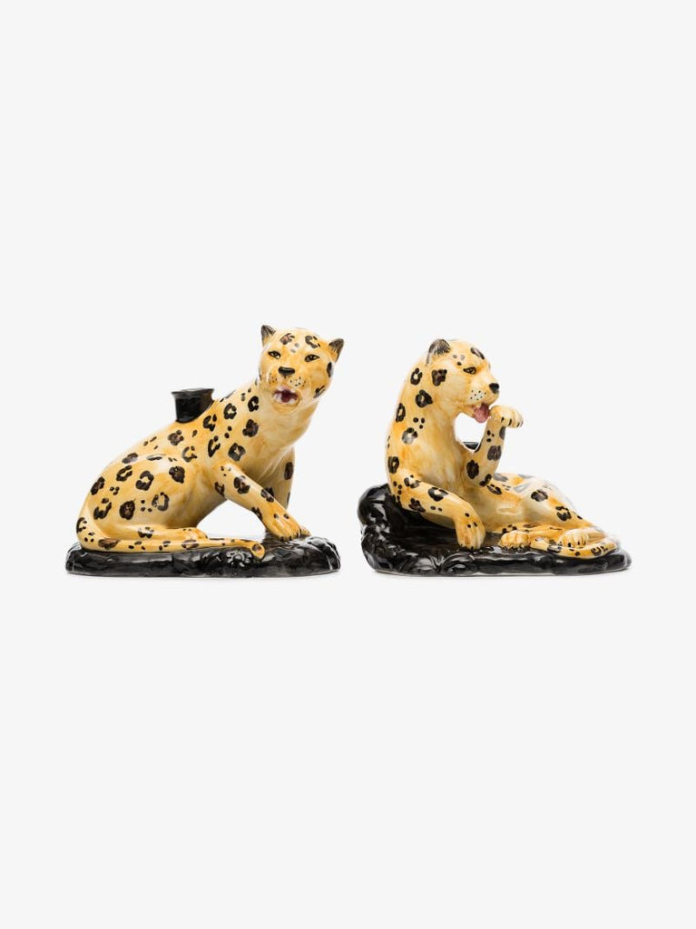 Yellow Cheetah Candle Holder Set
