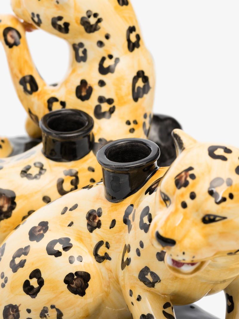 Yellow Cheetah Candle Holder Set