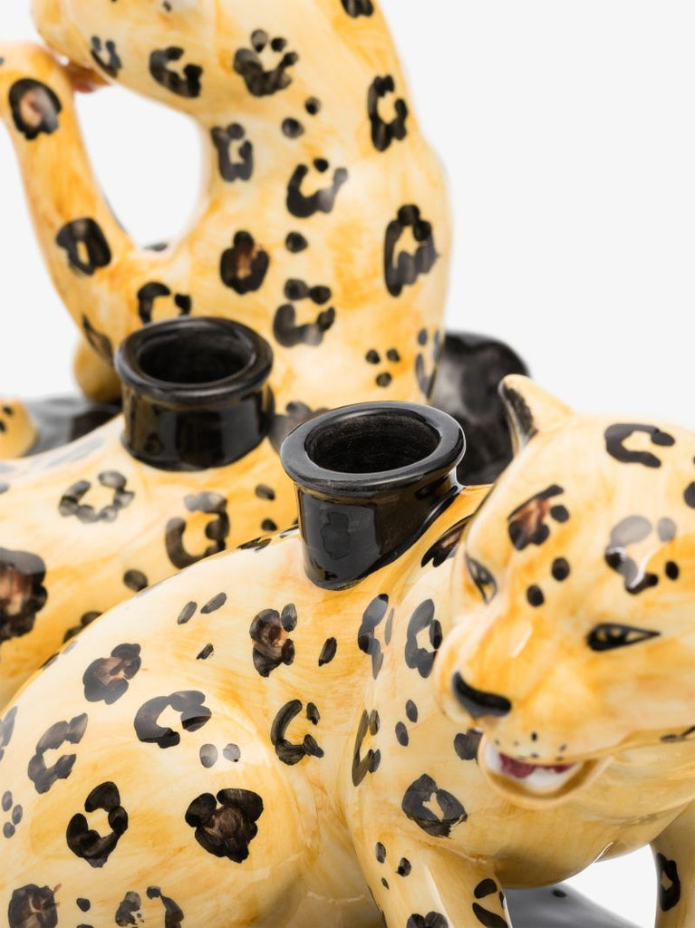 Yellow Cheetah Candle Holder Set