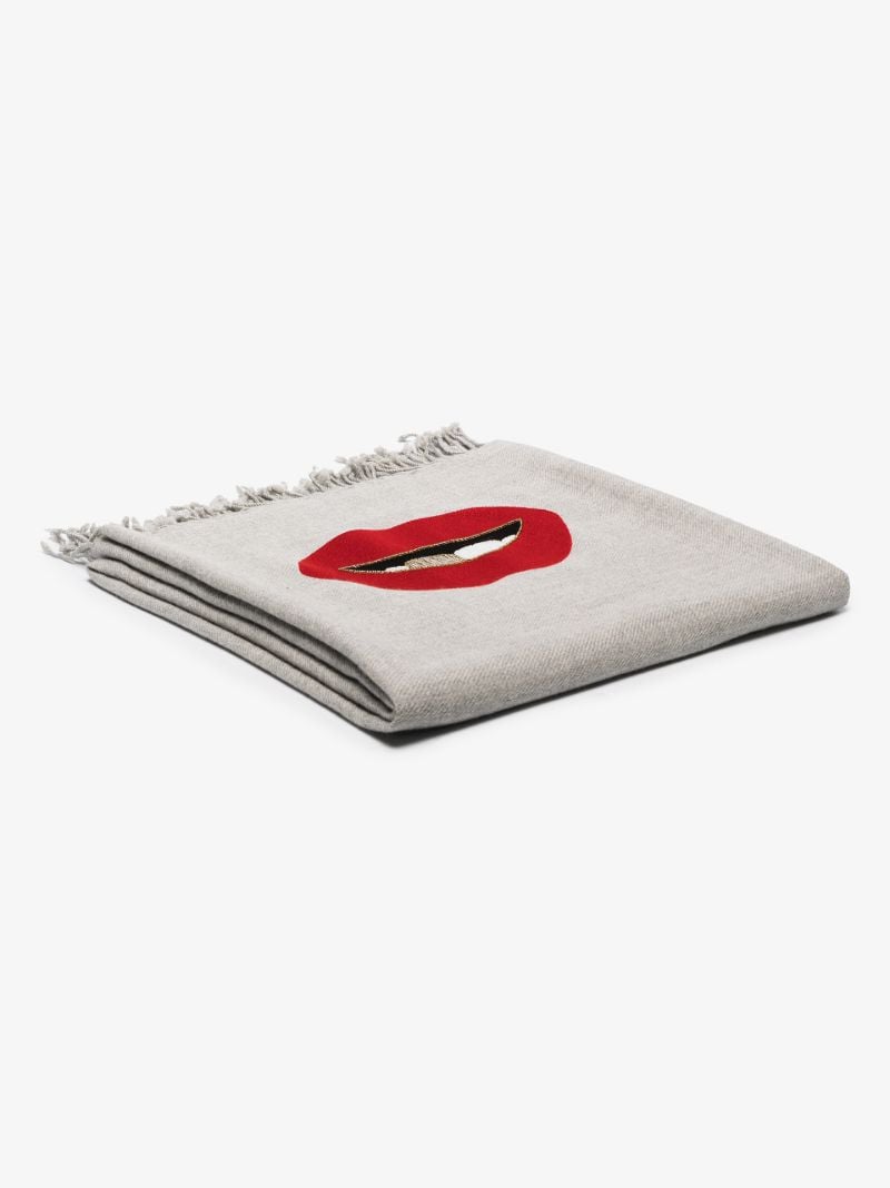 Grey Lips Embellished Throw