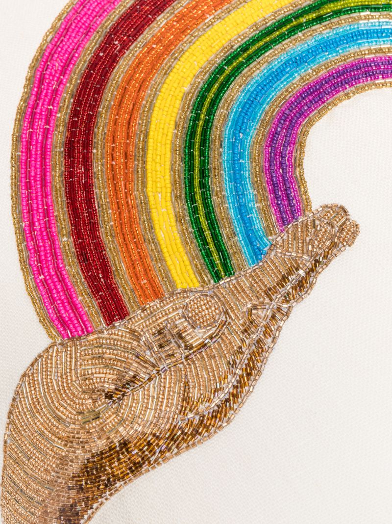 Neutral Rainbow Beaded Linen Cushion