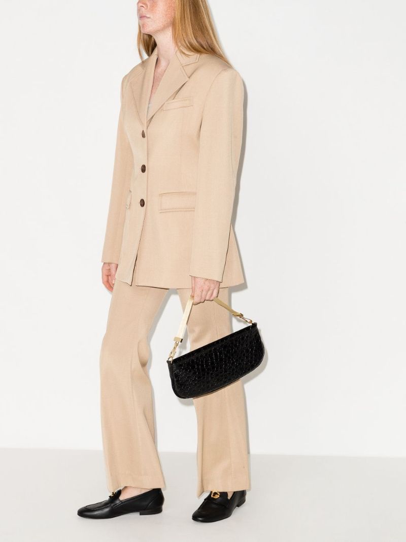 Black Beverly Embossed Leather Baguette Bag