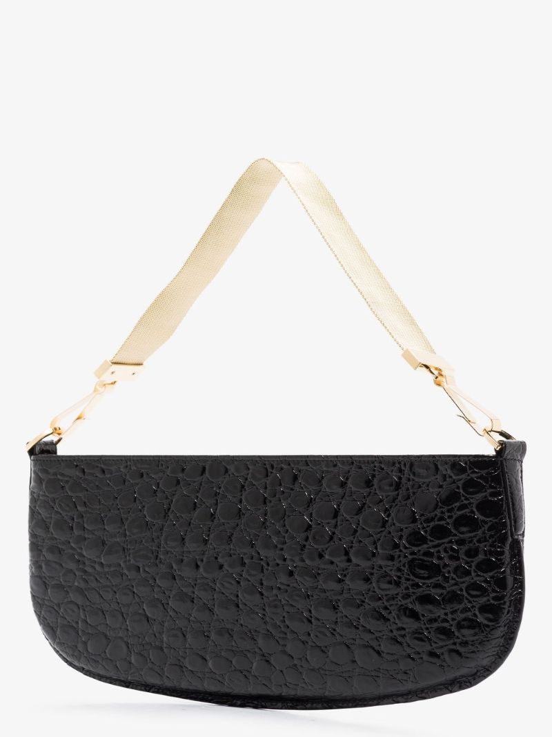 Black Beverly Embossed Leather Baguette Bag