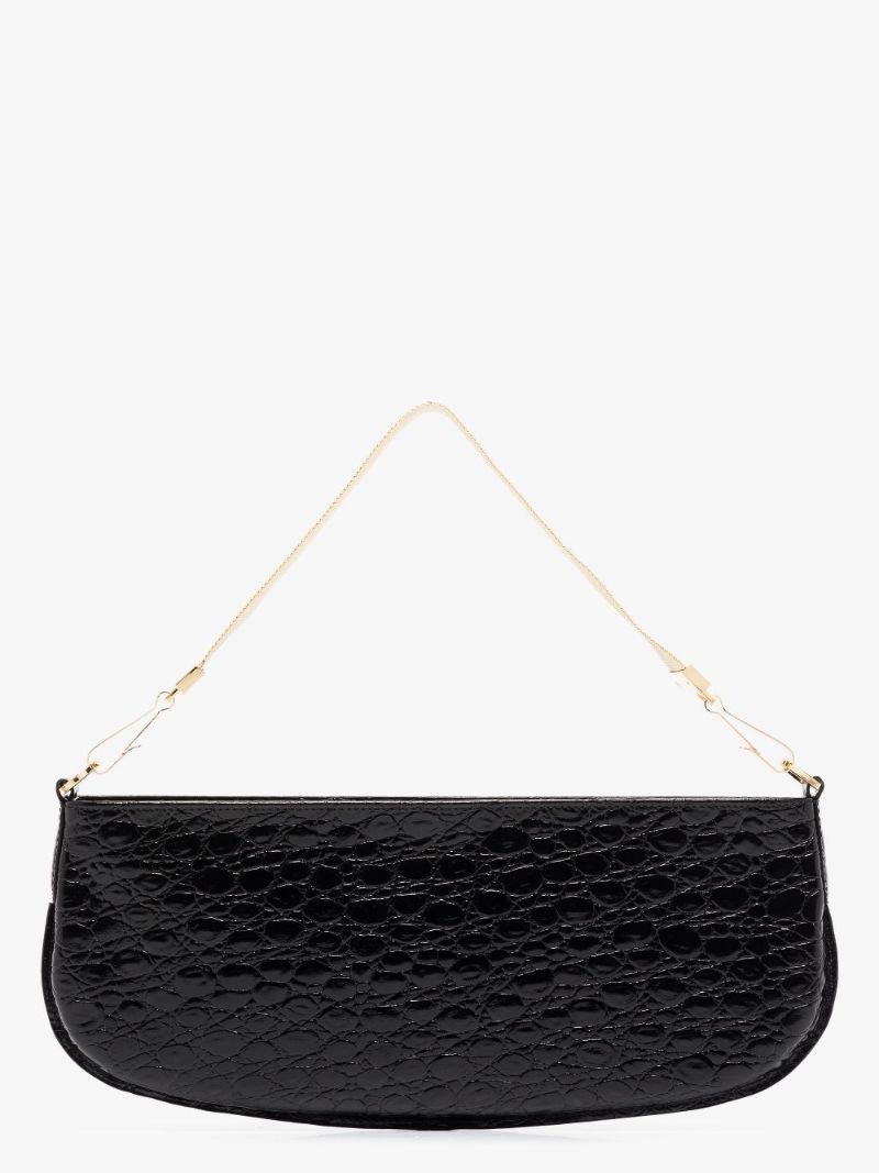 Black Beverly Embossed Leather Baguette Bag