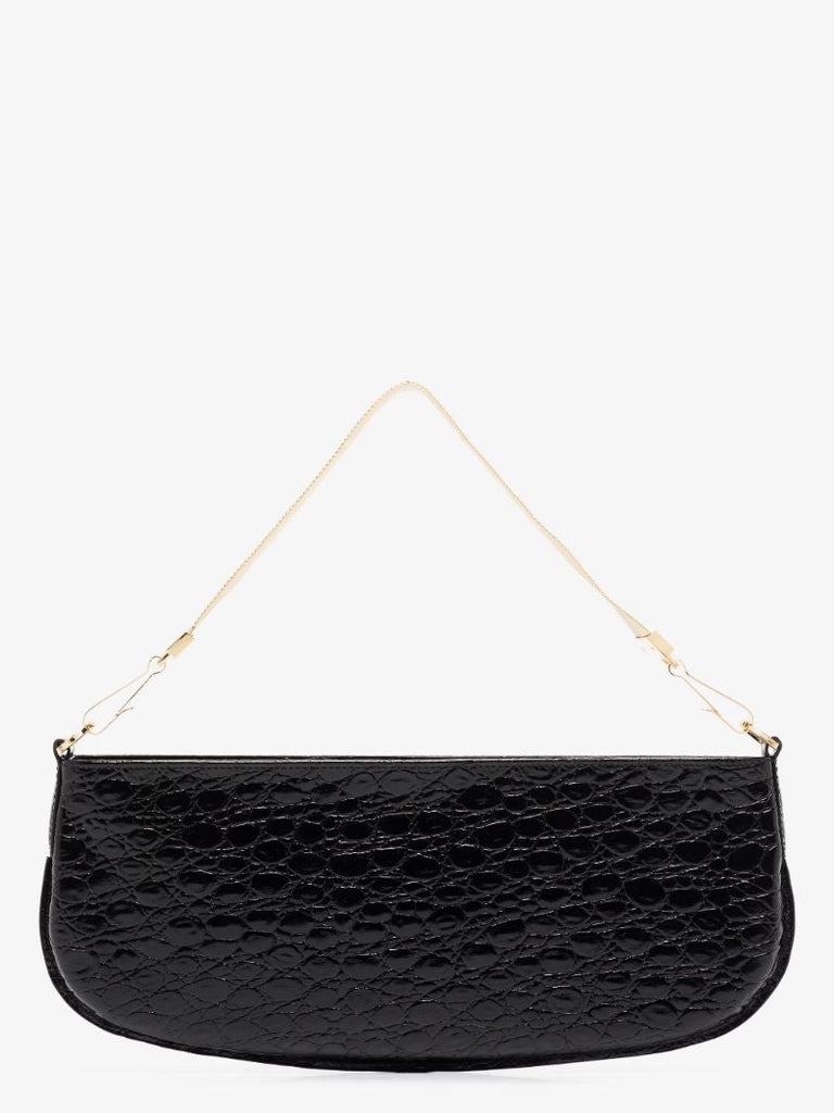 Black Beverly Embossed Leather Baguette Bag
