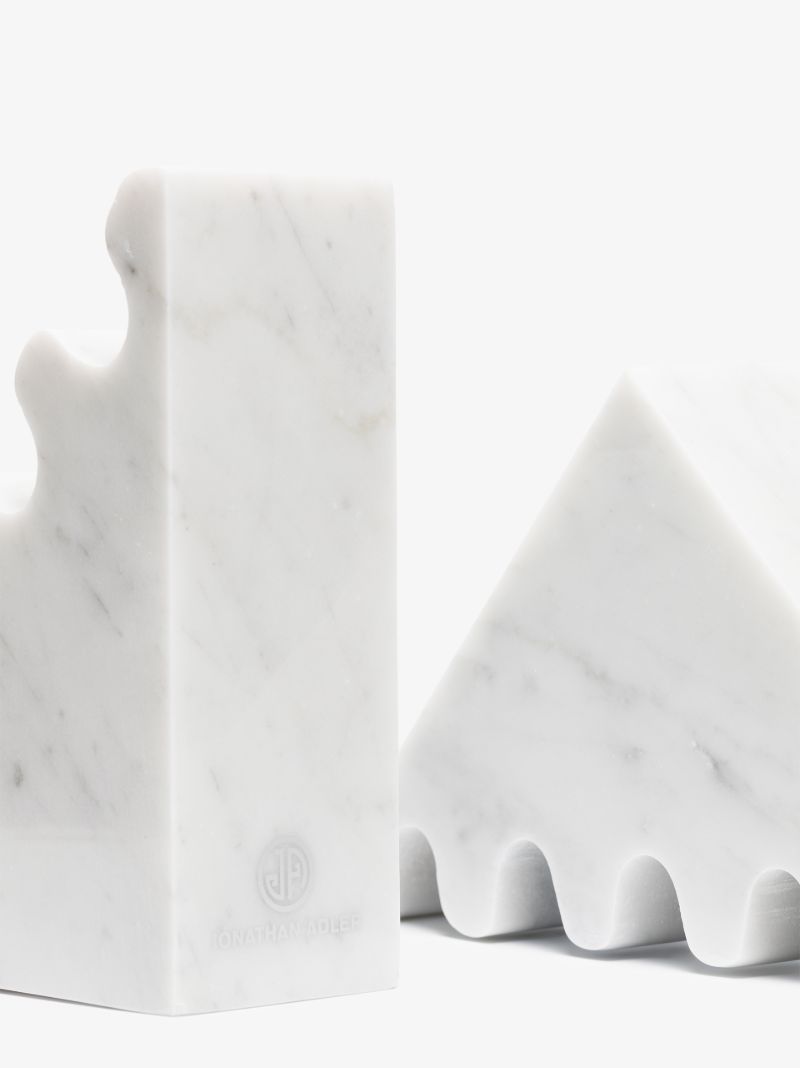 White Ripple Marble Bookend Set