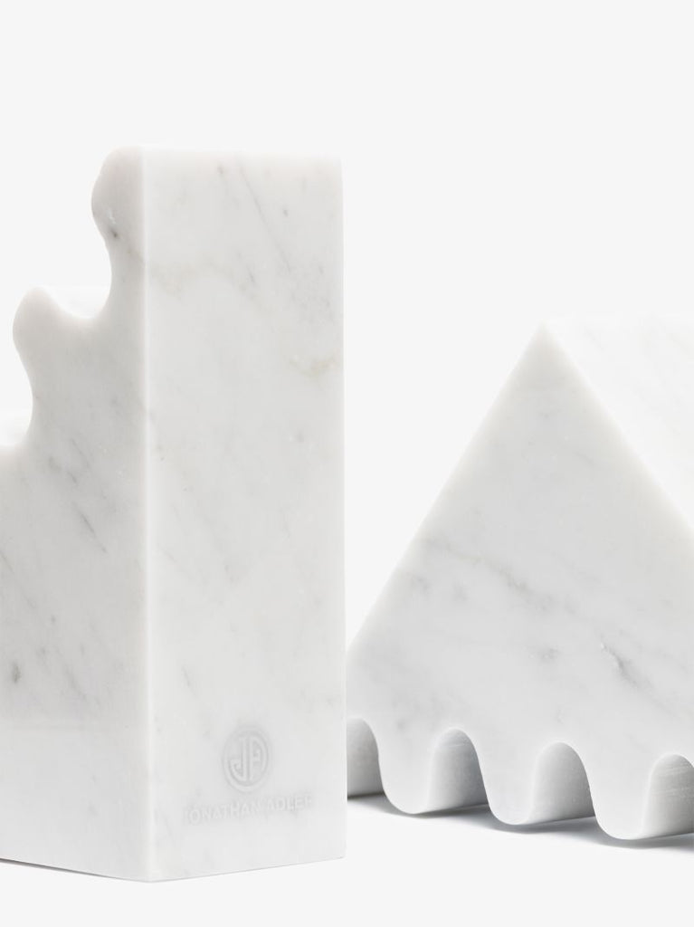 White Ripple Marble Bookend Set