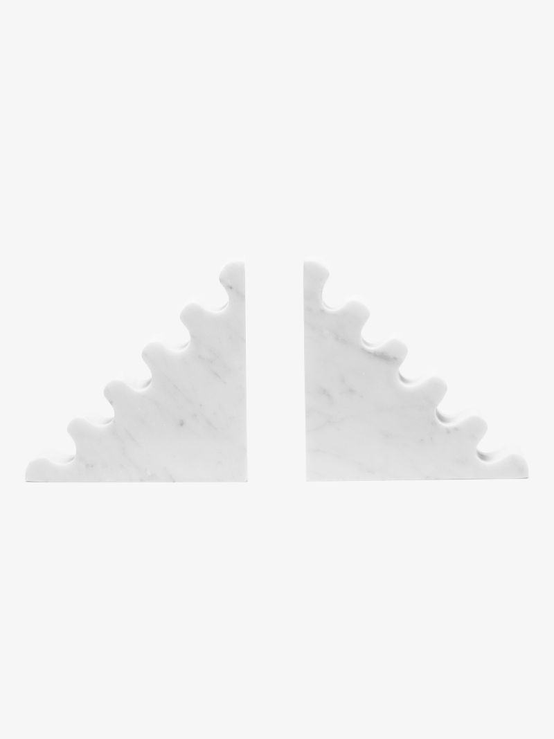 White Ripple Marble Bookend Set