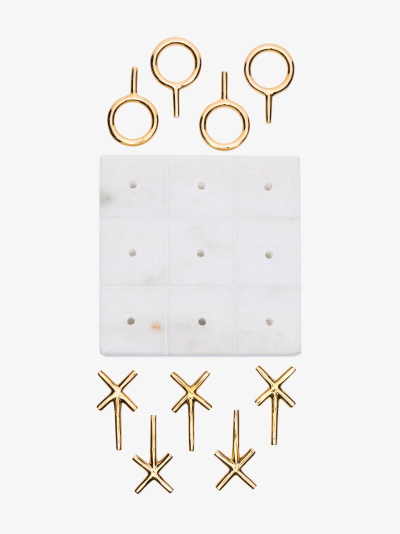 Gold-tone and White Marble Tic-tac-toe Set