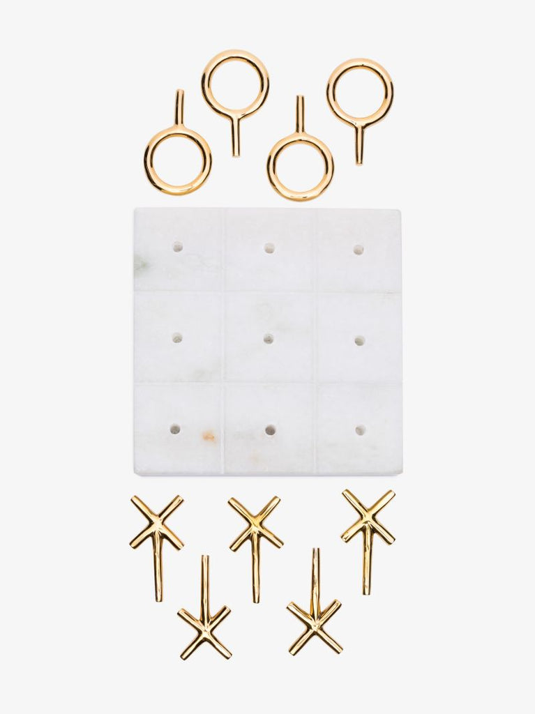 Gold-tone and White Marble Tic-tac-toe Set
