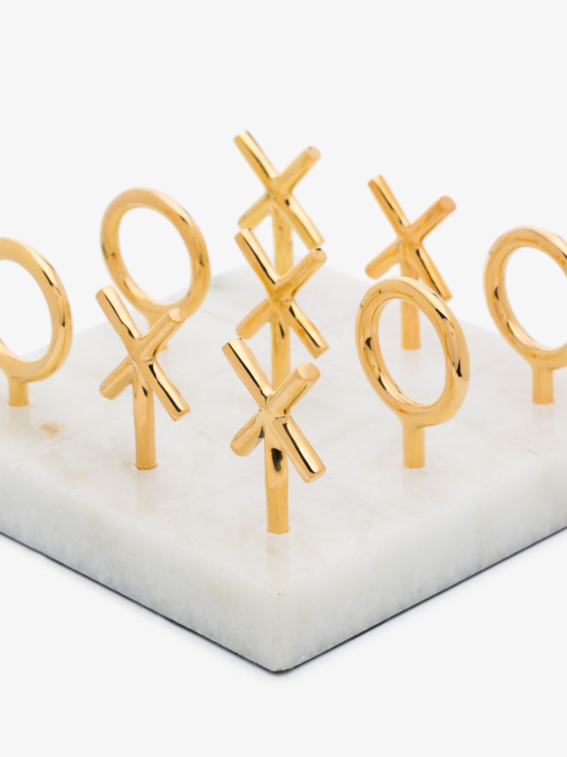 Gold-tone and White Marble Tic-tac-toe Set