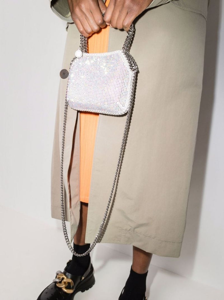 Silver Falabella Mini Crystal Shoulder Bag