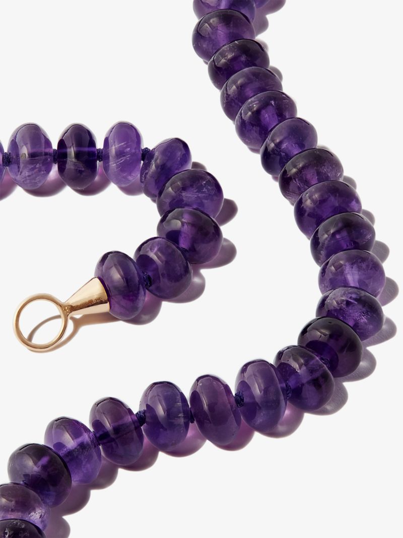 14k Yellow Gold Strand 24 Inch Amethyst Necklace