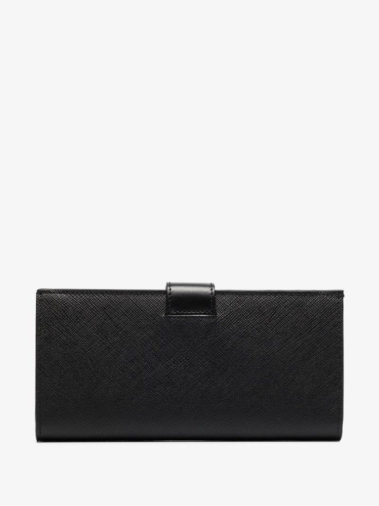 Black Logo Plaque Leather Wallet