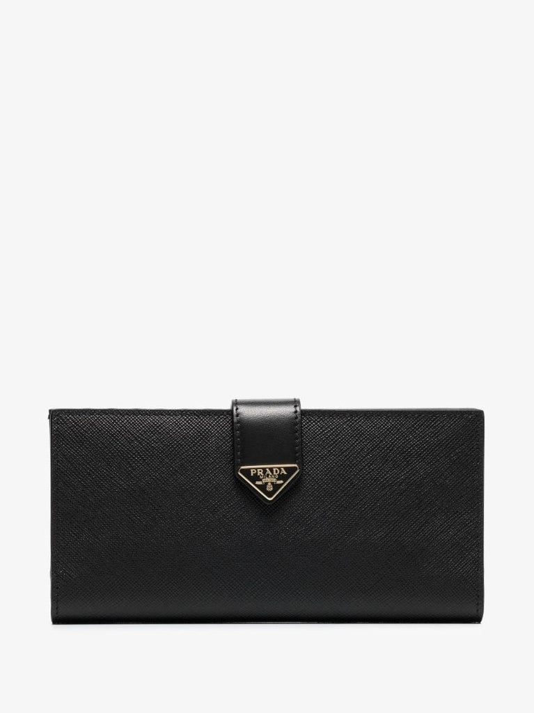 Black Logo Plaque Leather Wallet