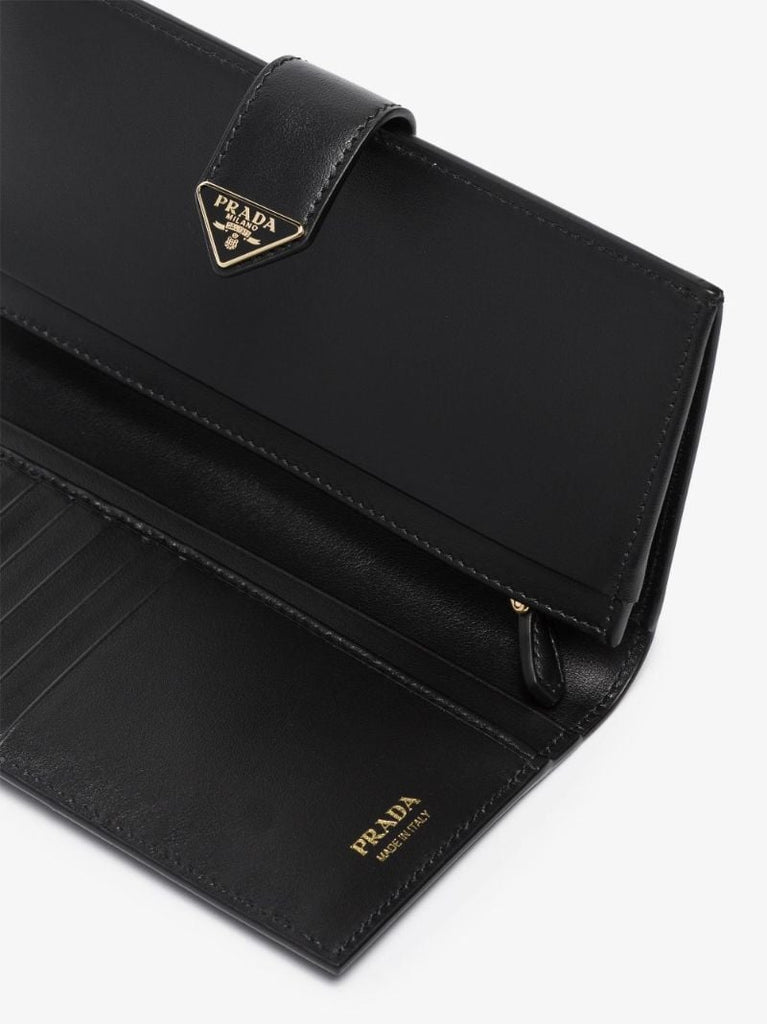 Black Logo Plaque Leather Wallet