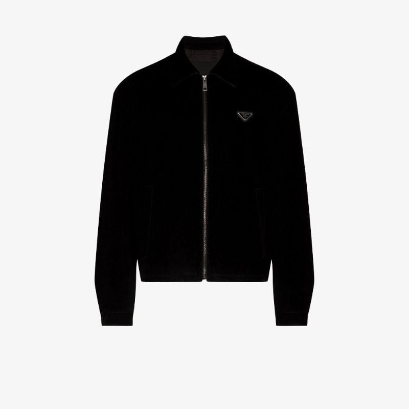 Zip-up Logo Plaque Velvet Jacket