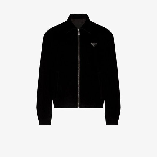 Zip-up Logo Plaque Velvet Jacket