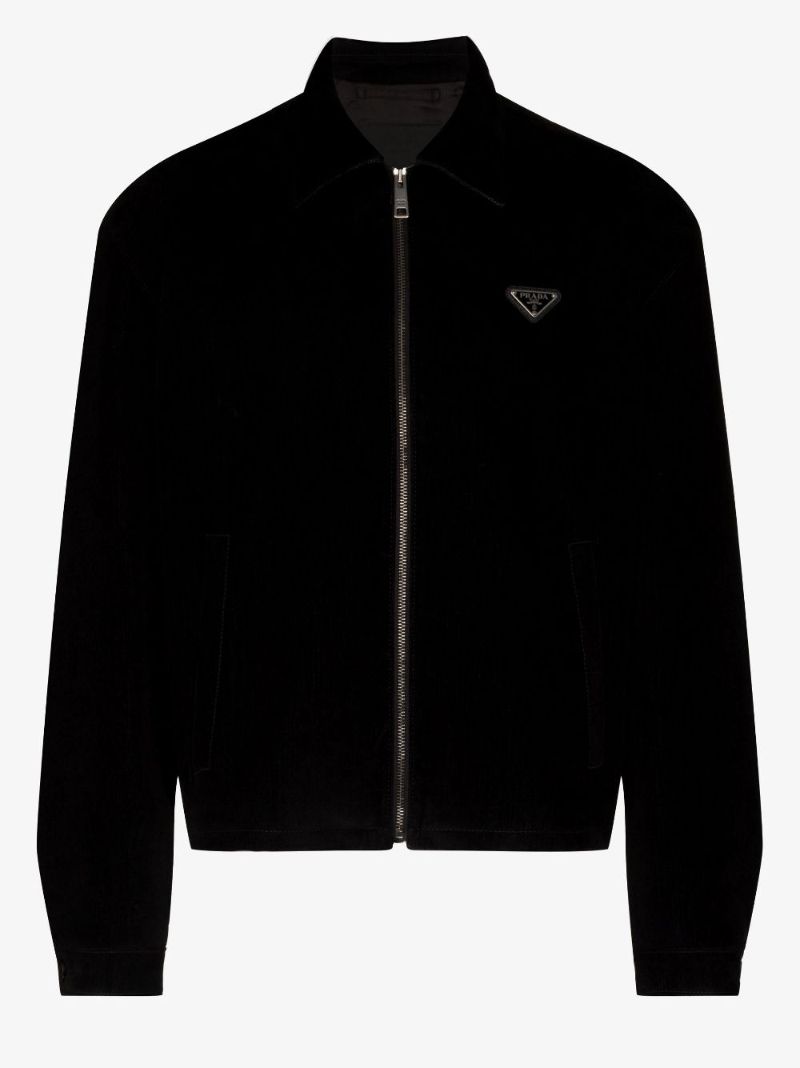 Zip-up Logo Plaque Velvet Jacket