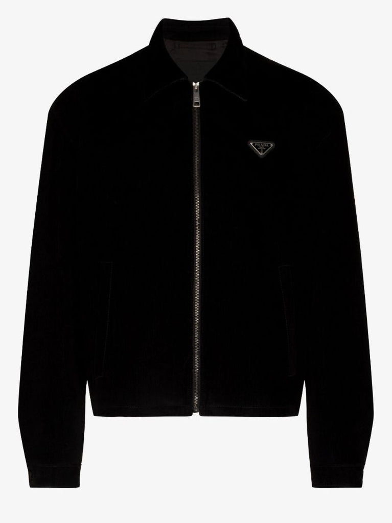 Zip-up Logo Plaque Velvet Jacket