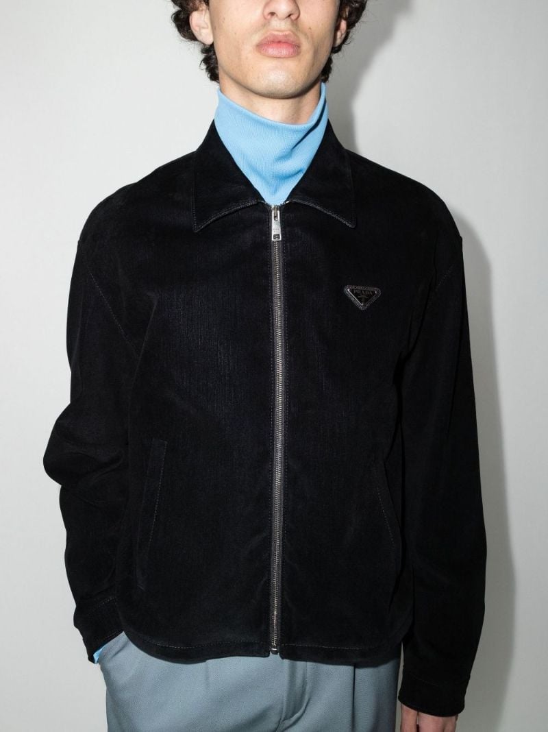 Zip-up Logo Plaque Velvet Jacket
