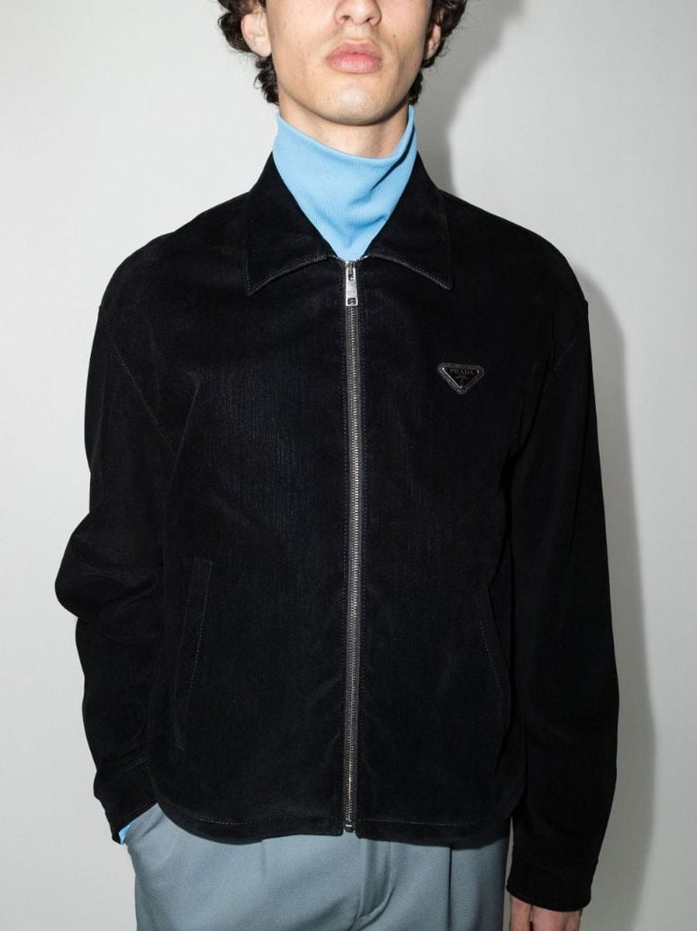 Zip-up Logo Plaque Velvet Jacket
