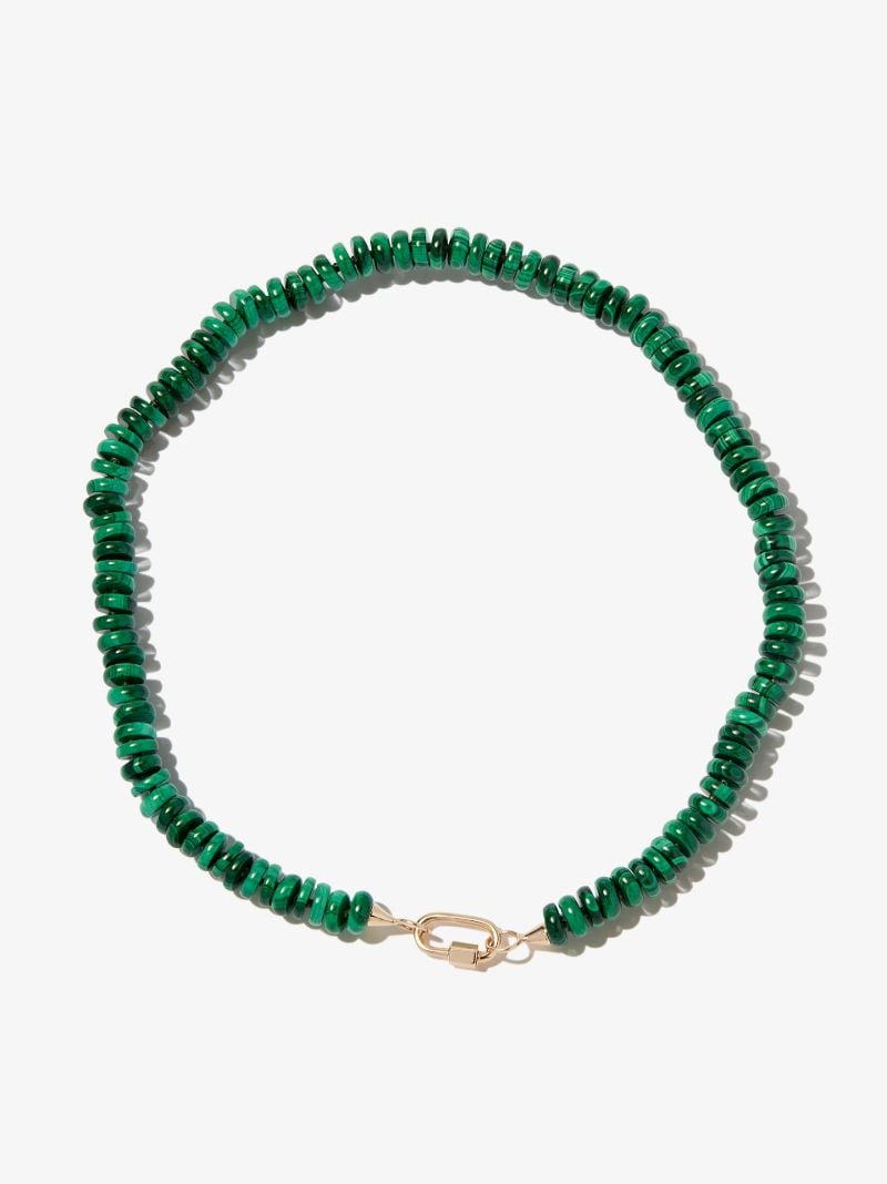 14k Yellow Gold Malachite Strand 16 Inch Necklace