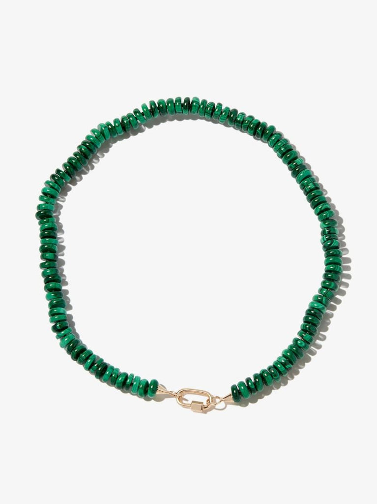 14k Yellow Gold Malachite Strand 16 Inch Necklace