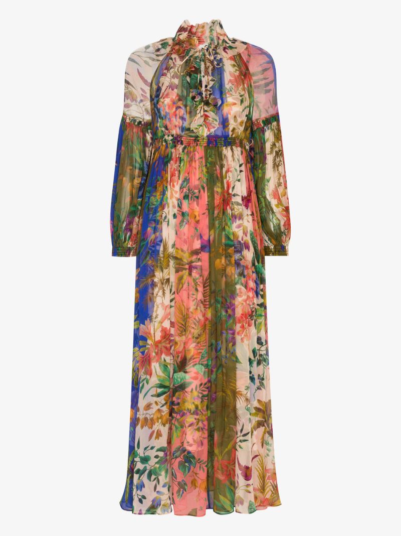 Tropical Lantern Silk Maxi Dress