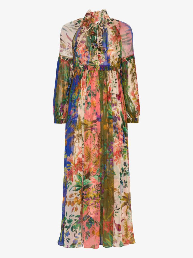 Tropical Lantern Silk Maxi Dress