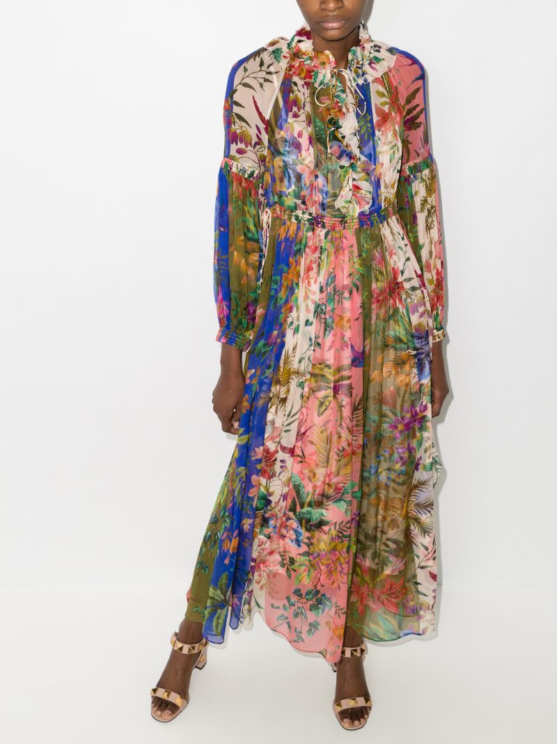 Tropical Lantern Silk Maxi Dress