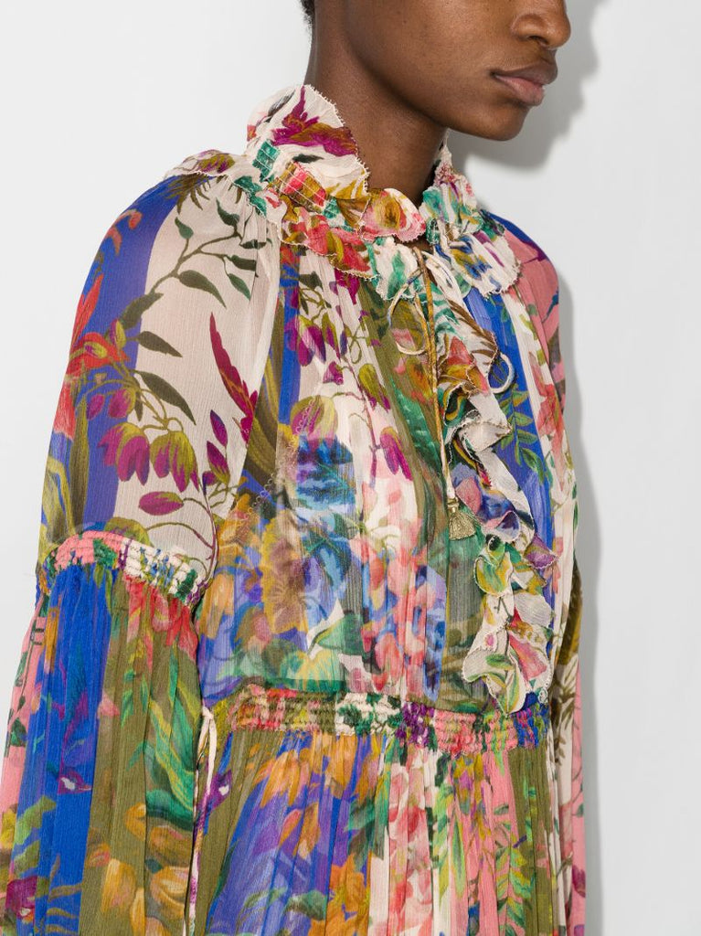 Tropical Lantern Silk Maxi Dress
