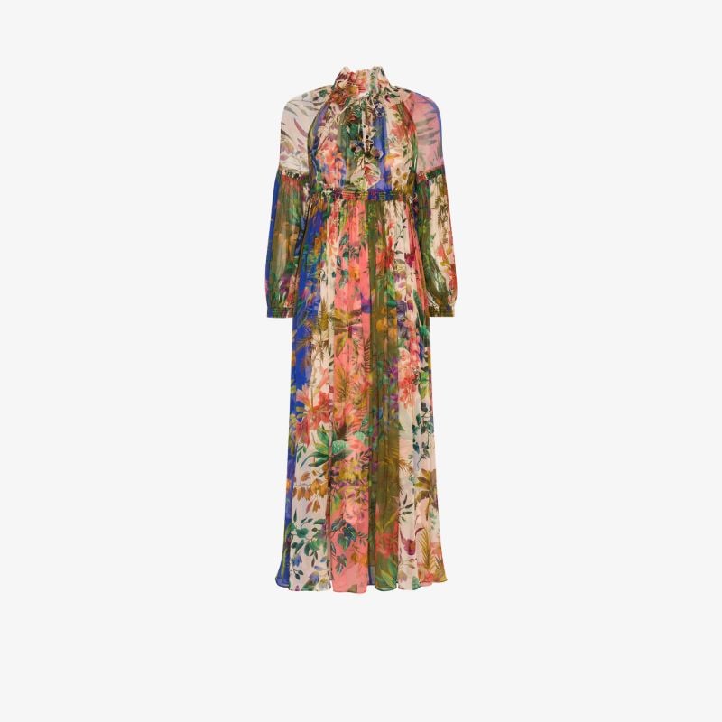 Tropical Lantern Silk Maxi Dress