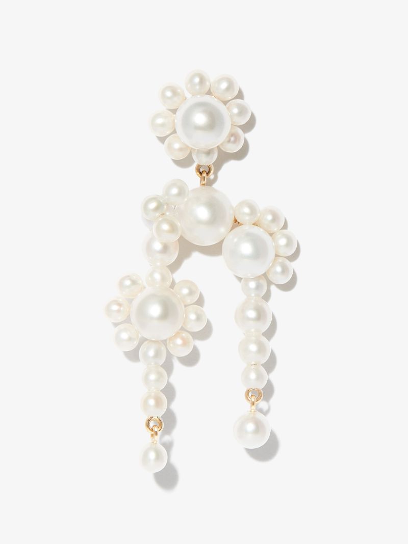 14k Yellow Gold Fontaine De Marguerites Pearl Drop Earring